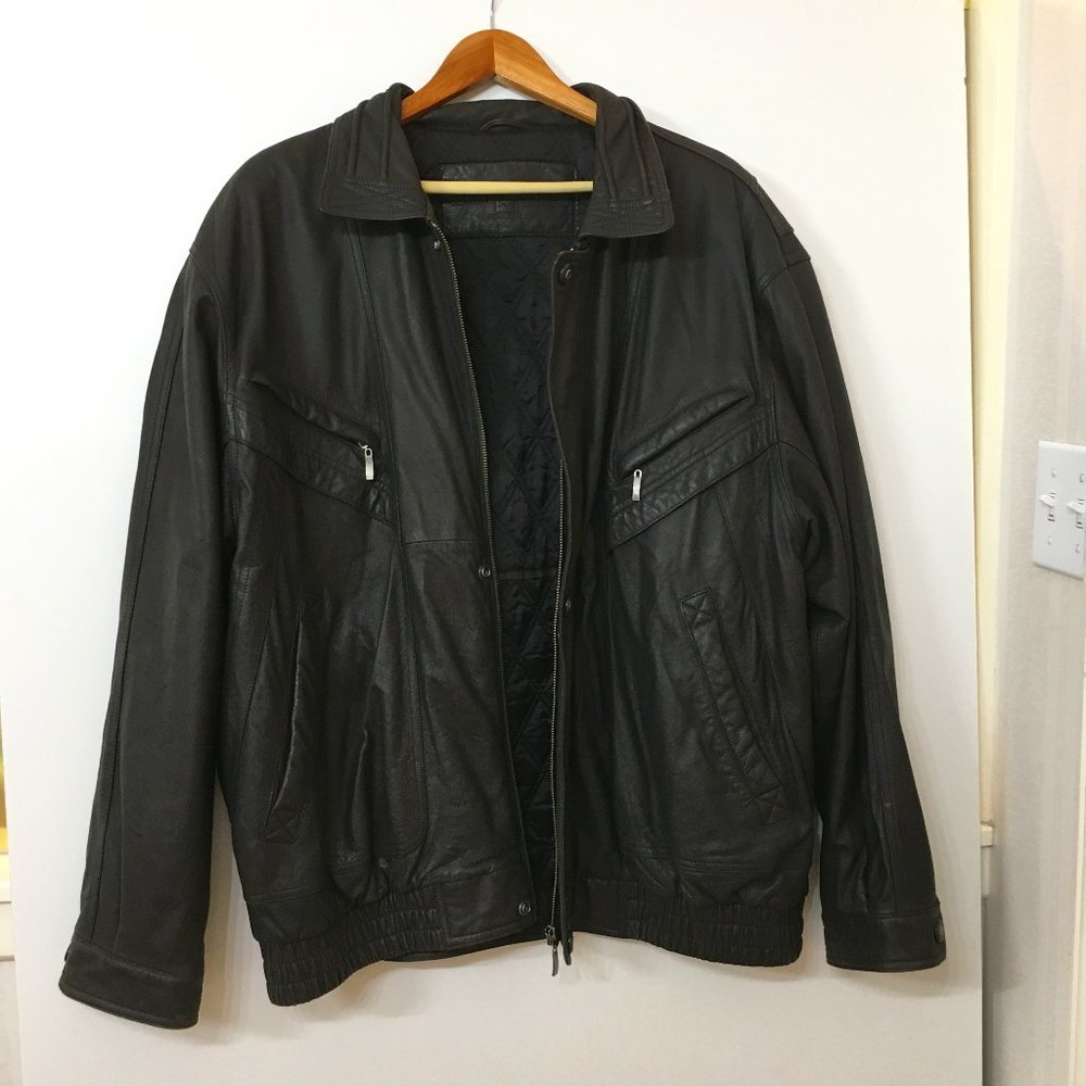 C&A Canda Men's Genuine Leather Bomber Jacket, Size 58 EU or 2XL